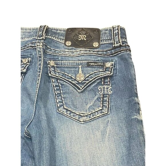 Miss Me Jeans Boyfriend Capri 25 Denim Distressed Embellished Crop JB5014P89 Y2K - Picture 7 of 11